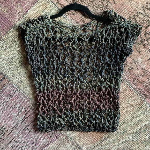 women's leather knit / crochet festival top multicolor size small - Picture 1 of 3
